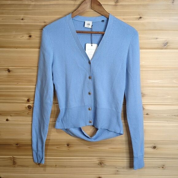 Cabi Womens Sweater Medium Blue #5140 Cut Out Sweater Cardigan Periwinkle NWT - Picture 1 of 9
